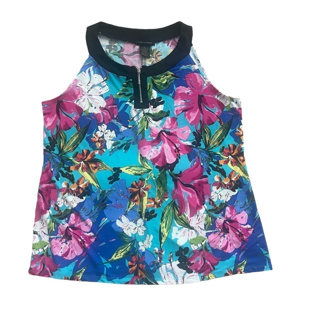 Susan Lawrence Floral Sleeveless Top with Front Zipper Detail. Size XL